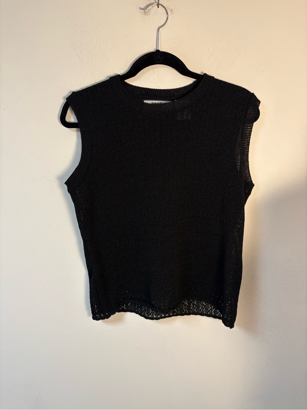 Bice Womens Sleeveless Black Pointelle Open Knit Top Medium